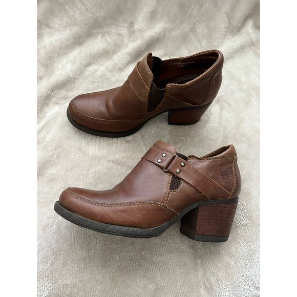 Born Leather Ankle Booties Wooden Heel Size 6 - Picture 1 of 5